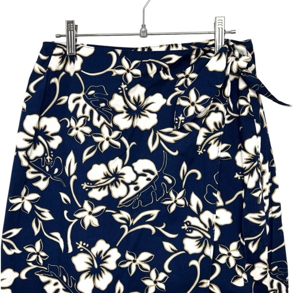Hilo Hattie Vintage Hibiscus Tropical Cotton Navy Blue Wrap Skirt Women’s Medium - Picture 2 of 6